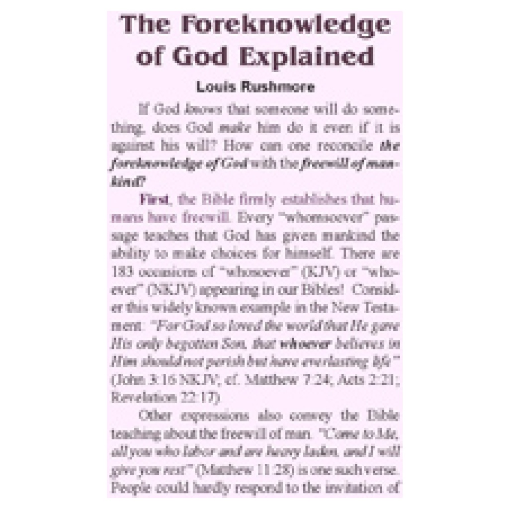 Foreknowledge Of God Explained The Qty 25 World Evangelism Media